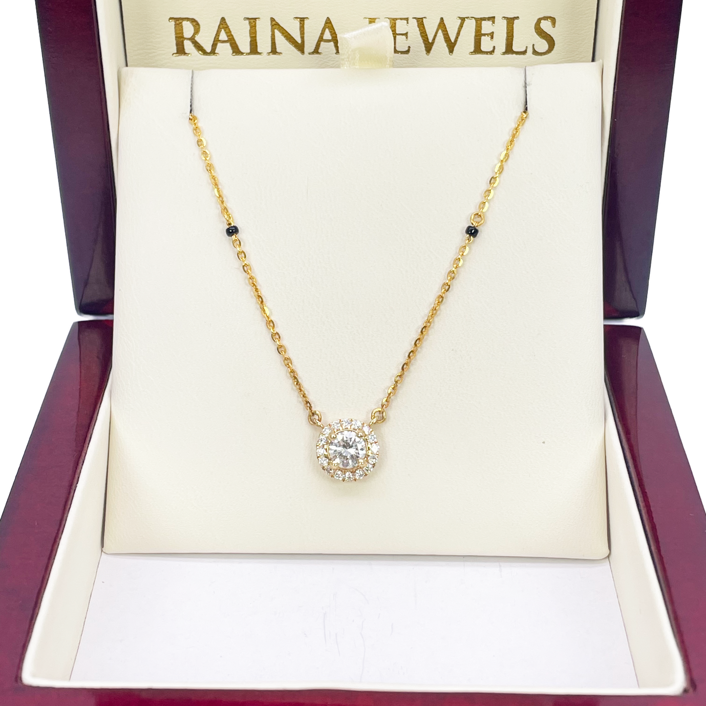 Yellow Gold Mangalsutra Necklace Lab-Created Diamond Halo Pendant 0.70ct