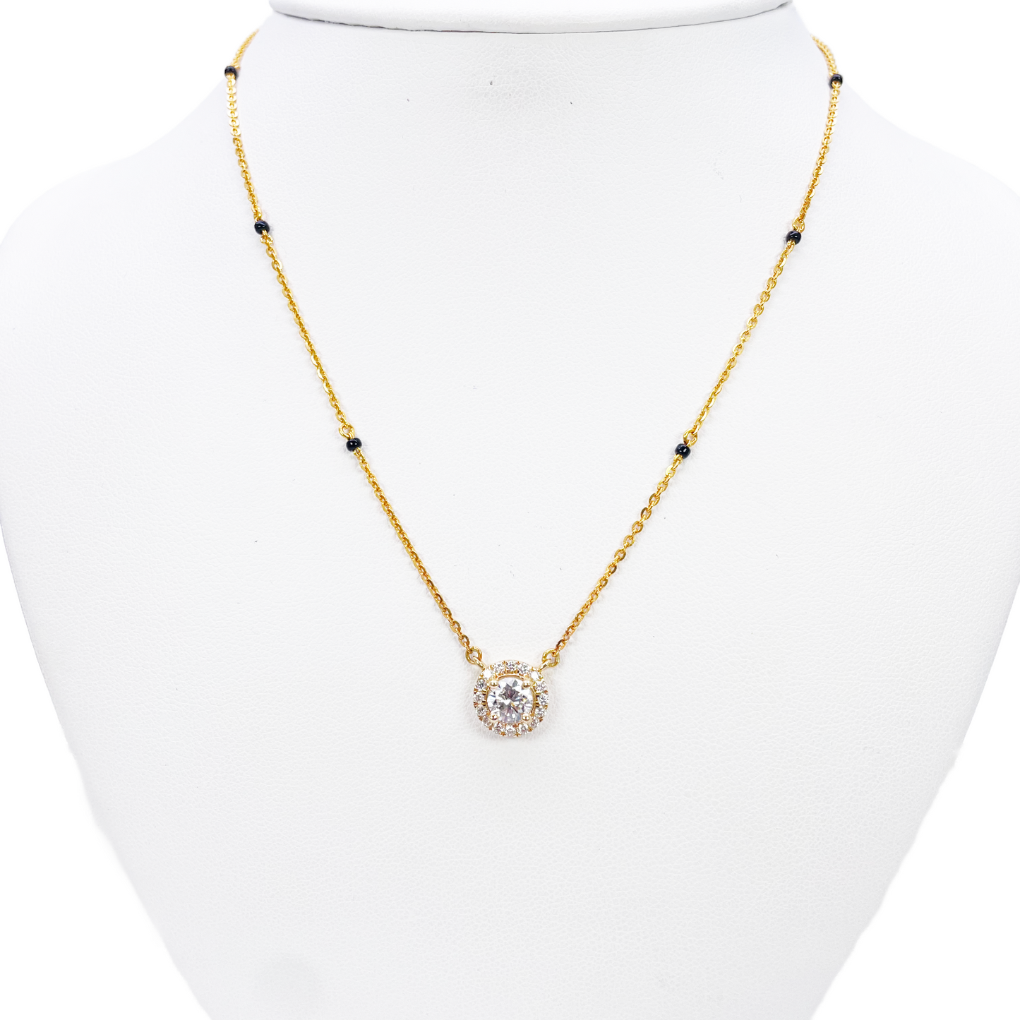 Yellow Gold Mangalsutra Necklace Lab-Created Diamond Halo Pendant 0.70ct
