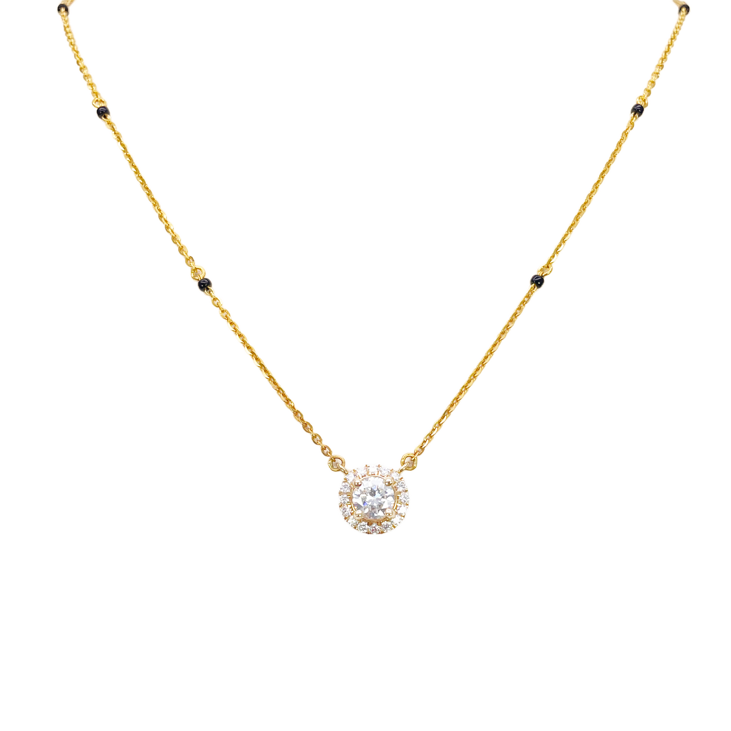 Yellow Gold Mangalsutra Necklace Lab-Created Diamond Halo Pendant 0.70ct
