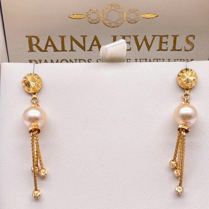 22ct Yellow Gold Pearls & Beaded Diamond Cut Ball Layered Necklace/Earrings Set