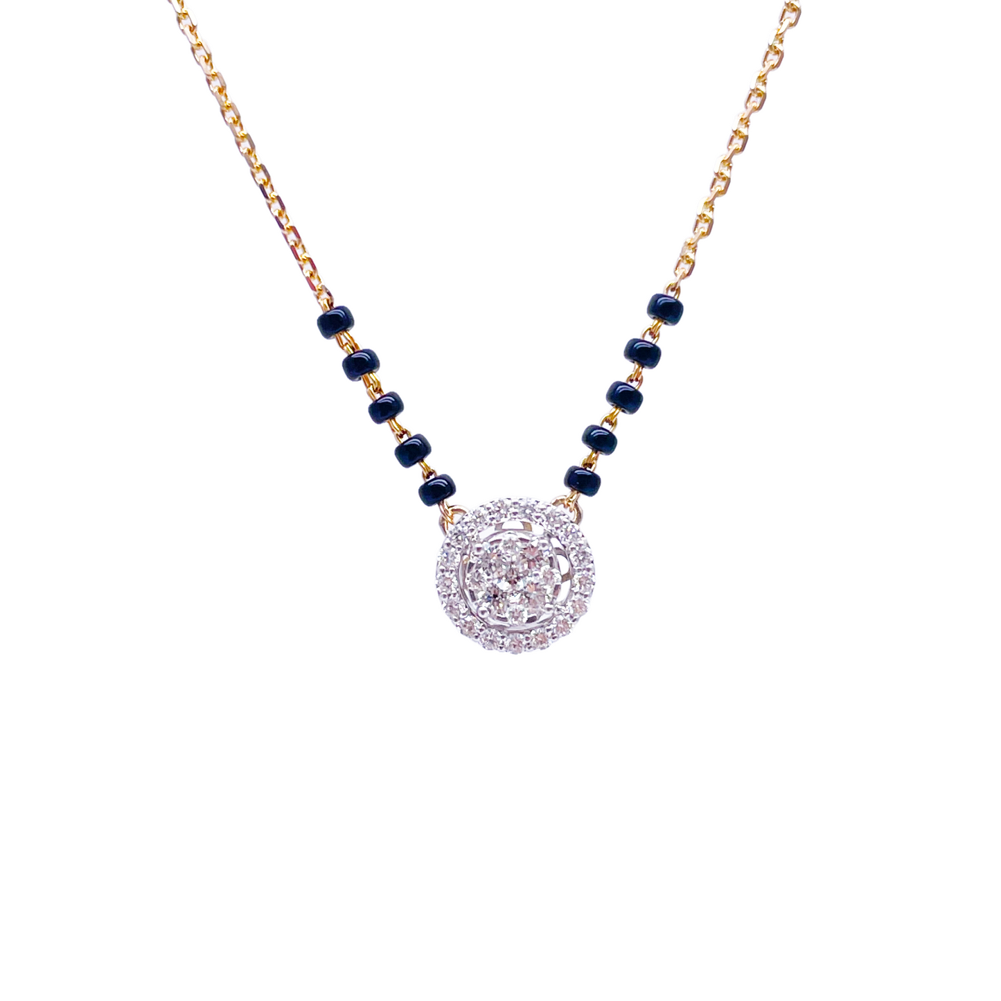 18ct Yellow Gold Natural Diamond Cushion Pendant Mangalsutra Necklace 0.45ct IGI  Mangalsutra Chains