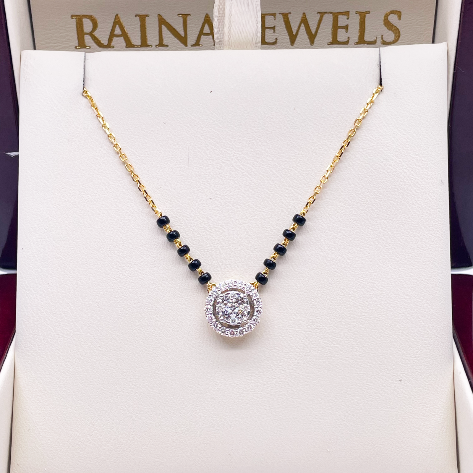 18ct Yellow Gold Natural Diamond Cushion Pendant Mangalsutra Necklace 0.45ct IGI  Mangalsutra Chains