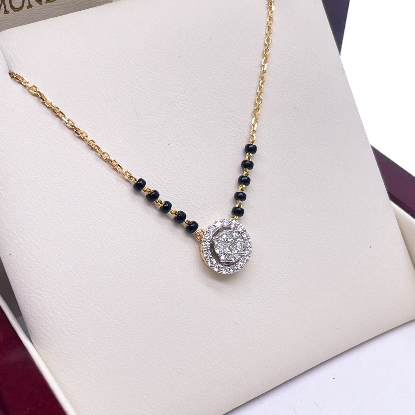 18ct Yellow Gold Natural Diamond Cushion Pendant Mangalsutra Necklace 0.45ct IGI  Mangalsutra Chains