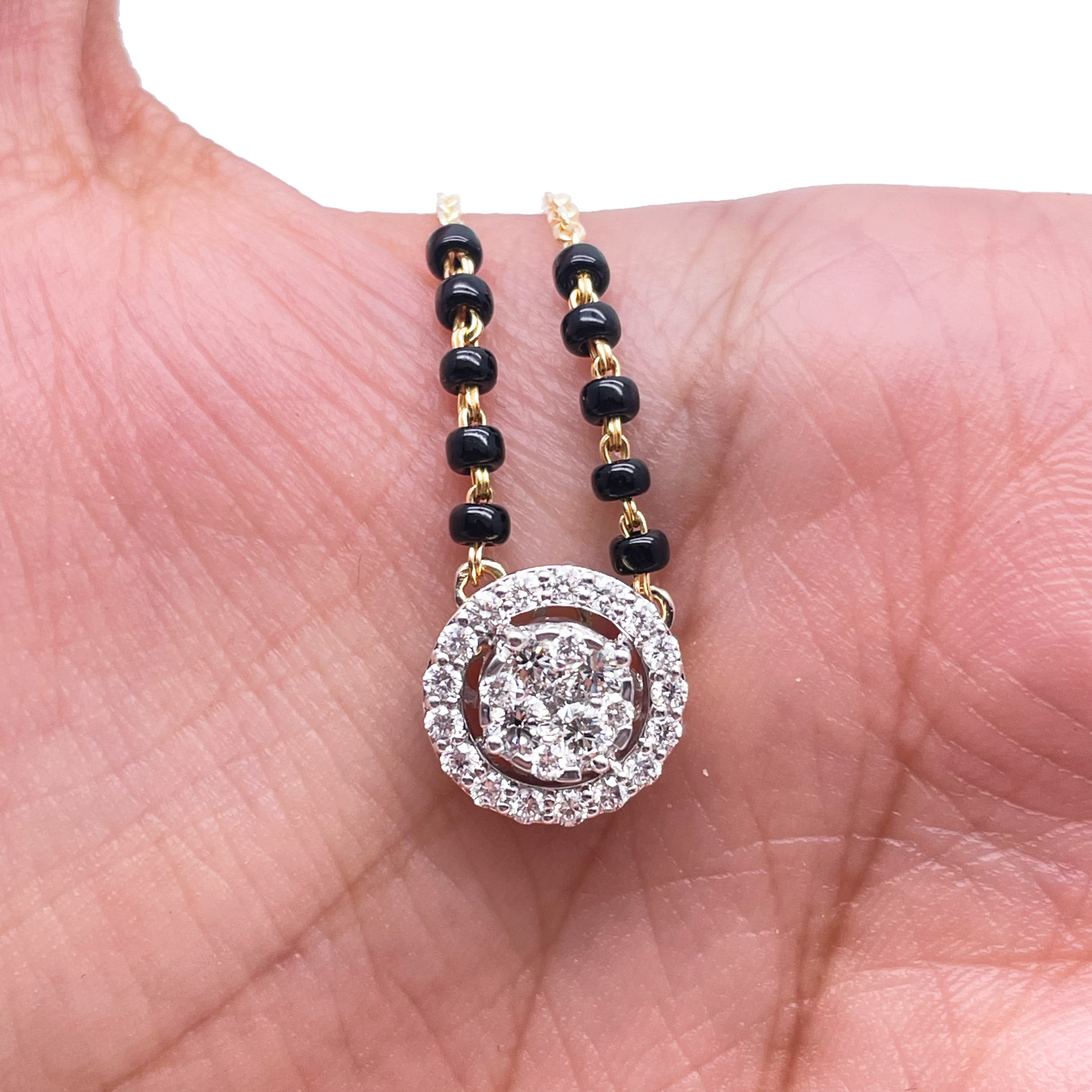 18ct Yellow Gold Natural Diamond 0.50ct Round Pendant Mangalsutra Necklace Hallmarked