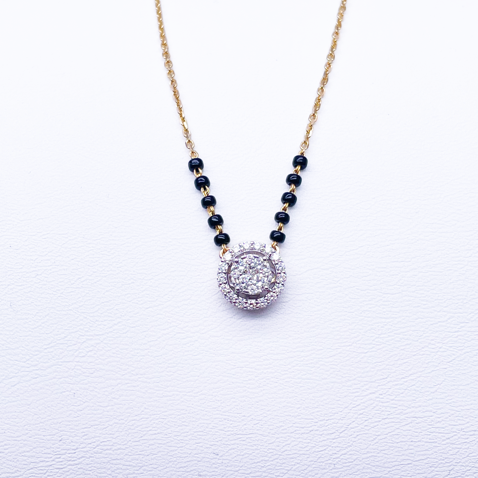 18ct Yellow Gold Natural Diamond Cushion Pendant Mangalsutra Necklace 0.45ct IGI  Mangalsutra Chains