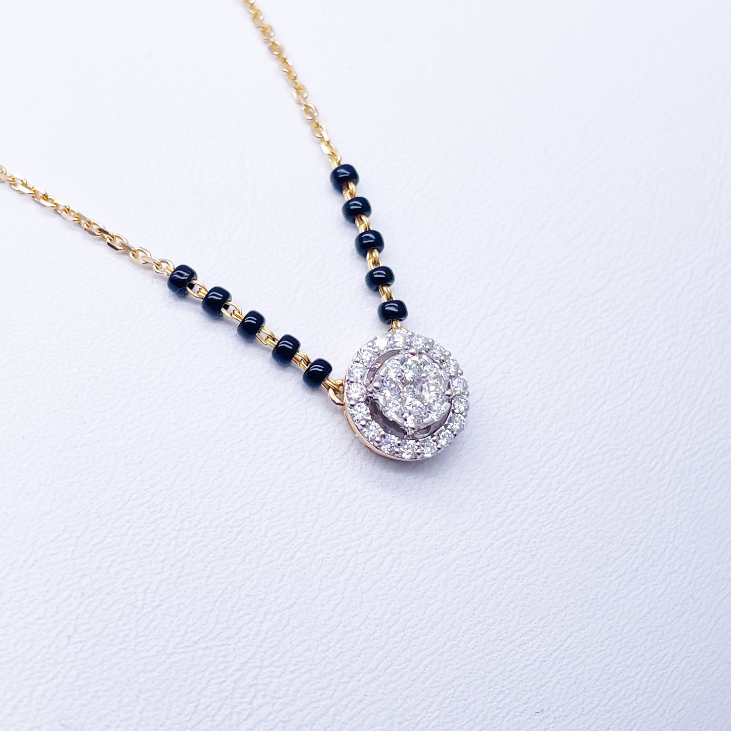 18ct Yellow Gold Natural Diamond Cushion Pendant Mangalsutra Necklace 0.45ct IGI  Mangalsutra Chains