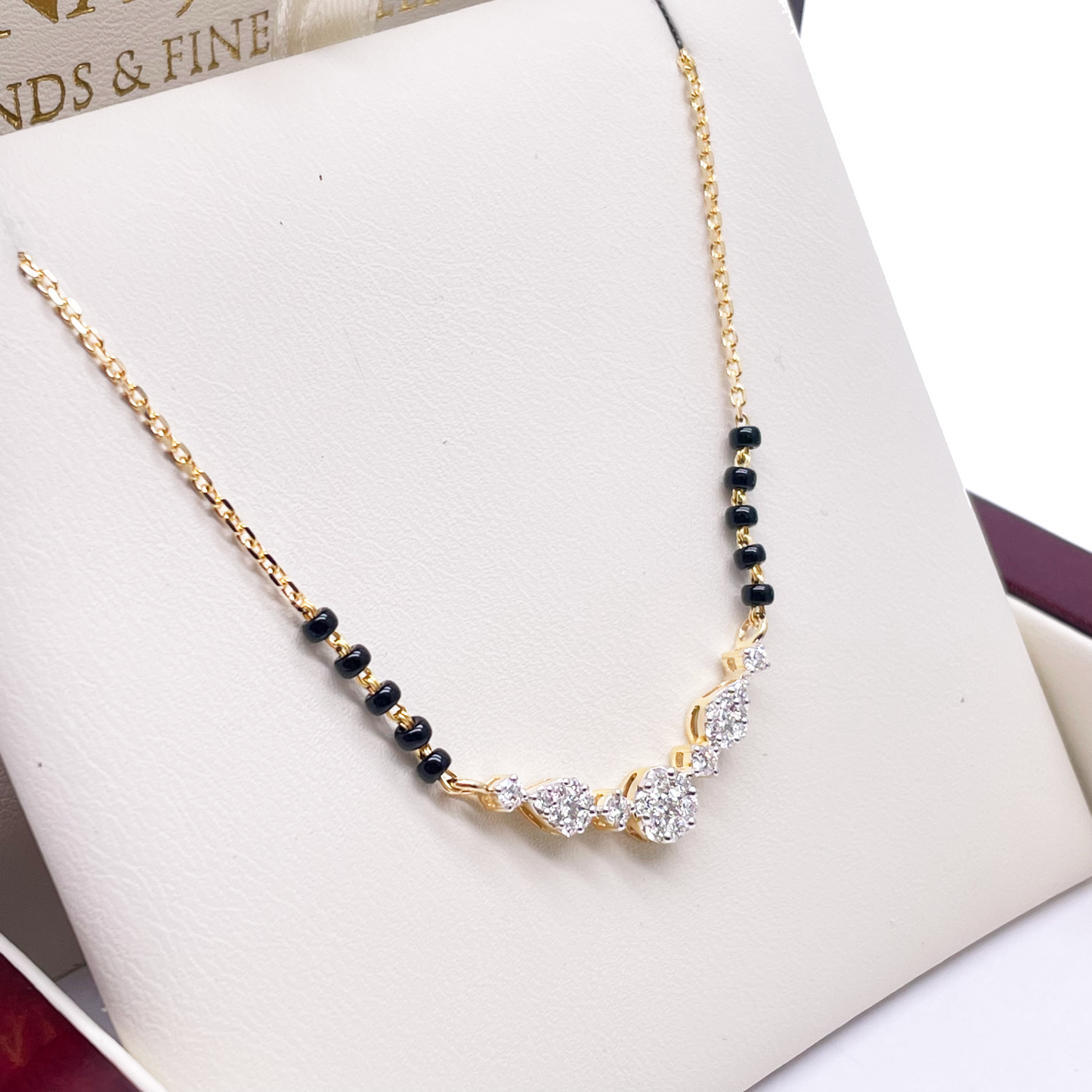 18ct Yellow Gold Natural Diamond 0.51ct Round & Pear Pendant Mangalsutra Necklace IGI Certified Mangalsutra Chains