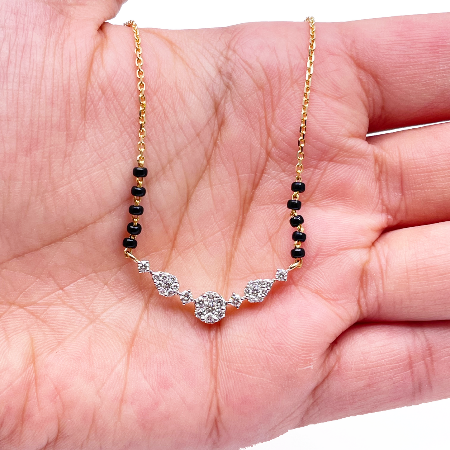 18ct Yellow Gold Natural Diamond 0.51ct Round & Pear Pendant Mangalsutra Necklace IGI Certified Mangalsutra Chains