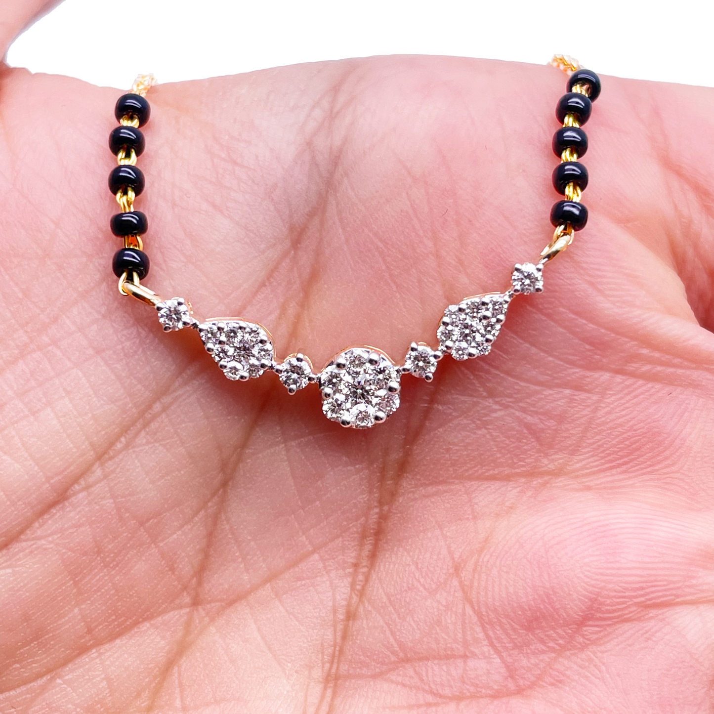 18ct Yellow Gold Natural Diamond 0.51ct Round & Pear Pendant Mangalsutra Necklace IGI Certified Mangalsutra Chains
