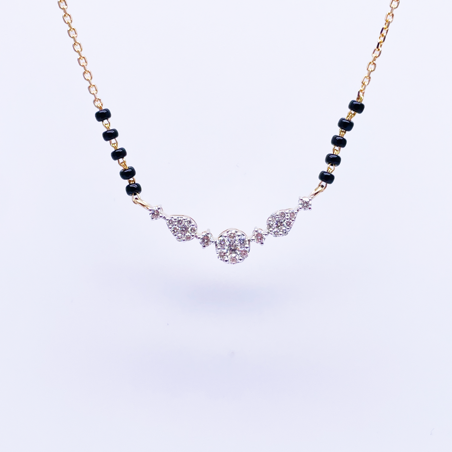 18ct Yellow Gold Natural Diamond 0.51ct Round & Pear Pendant Mangalsutra Necklace IGI Certified Mangalsutra Chains