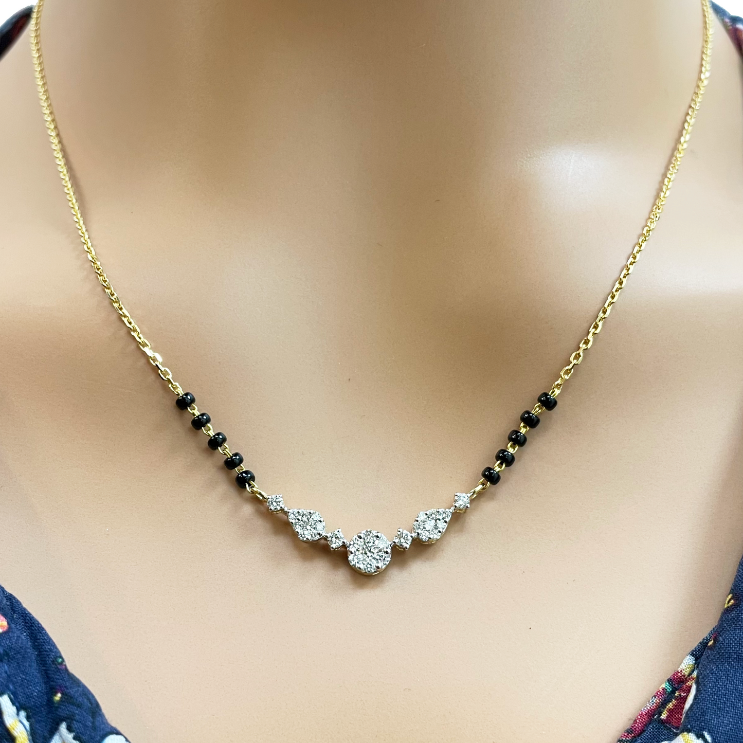 18ct Yellow Gold Natural Diamond 0.51ct Round & Pear Pendant Mangalsutra Necklace IGI Certified Mangalsutra Chains