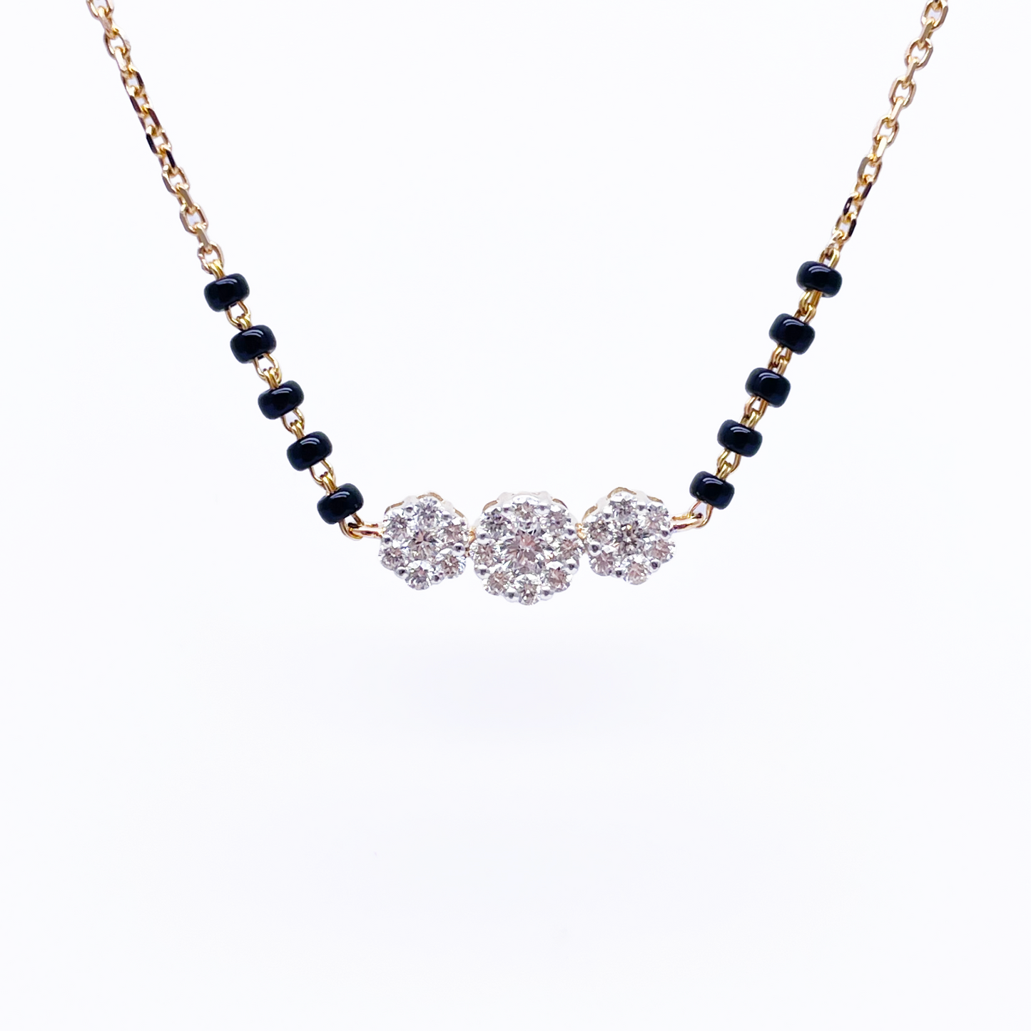 18ct Yellow Gold Natural Diamond 0.57ct Floral Pendant Mangalsutra Necklace Hallmarked  Mangalsutra Chains