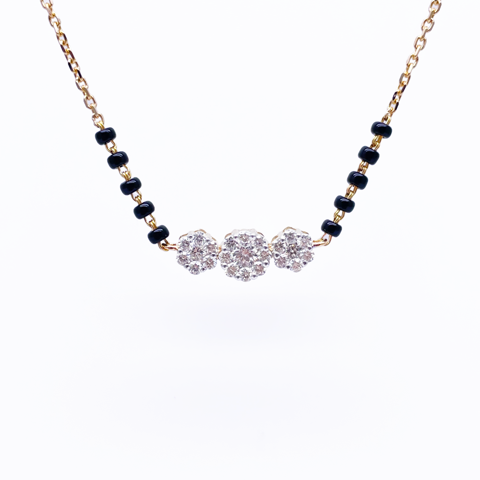 18ct Yellow Gold Natural Diamond 0.57ct Floral Pendant Mangalsutra Necklace Hallmarked  Mangalsutra Chains