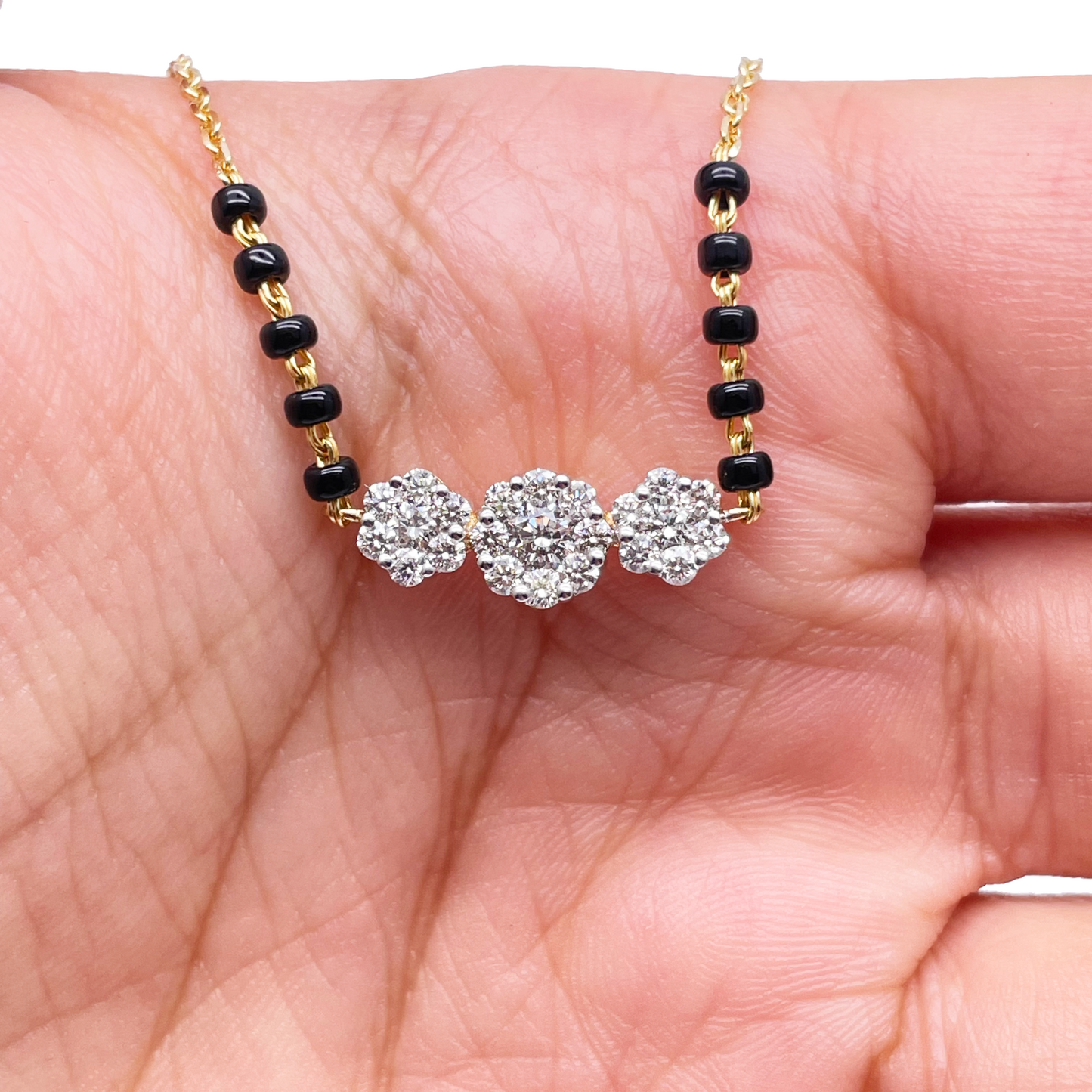 18ct Yellow Gold Natural Diamond 0.57ct Floral Pendant Mangalsutra Necklace Hallmarked  Mangalsutra Chains