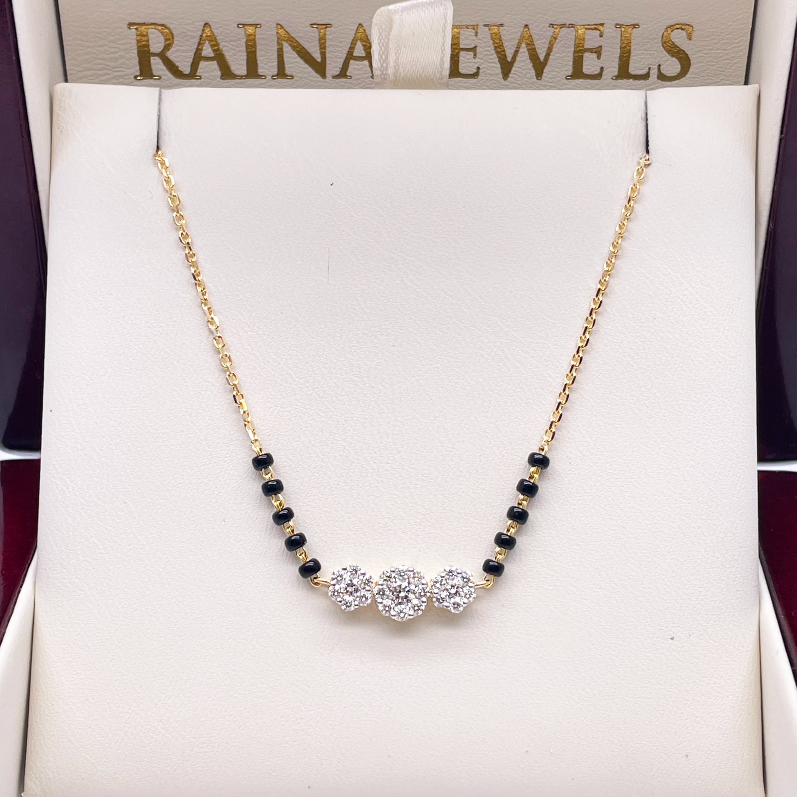 18ct Yellow Gold Natural Diamond 0.57ct Floral Pendant Mangalsutra Necklace Hallmarked  Mangalsutra Chains