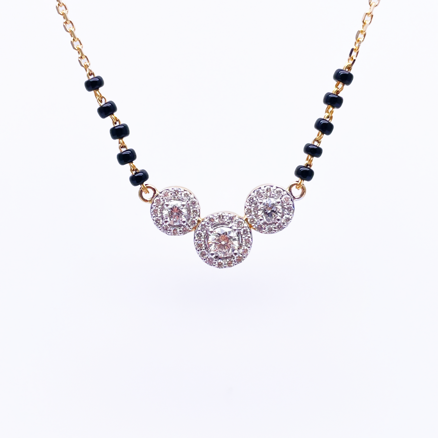 18ct Yellow Gold Natural Diamond 0.62ct Triple Halo Pendant Mangalsutra Necklace Hallmarked  Mangalsutra Chains