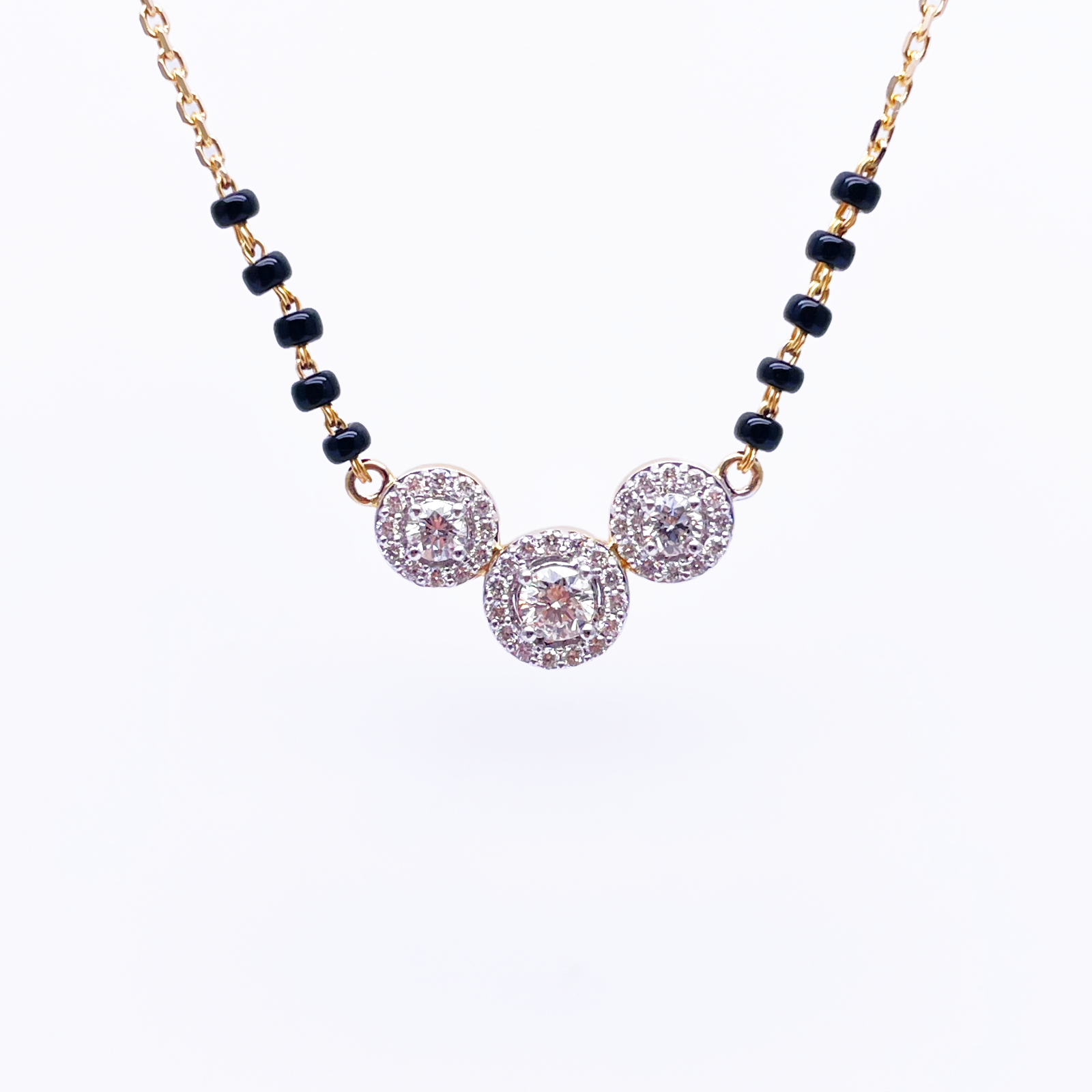 18ct Yellow Gold Natural Diamond 0.62ct Triple Halo Pendant Mangalsutra Necklace Hallmarked  Mangalsutra Chains