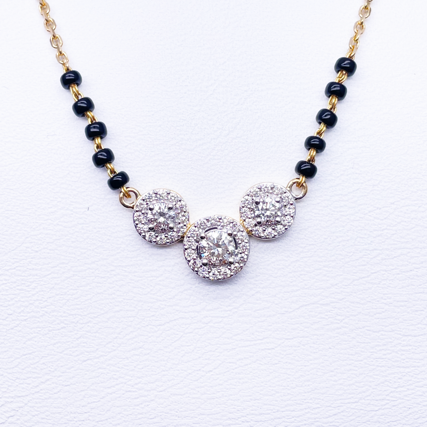 18ct Yellow Gold Natural Diamond 0.62ct Triple Halo Pendant Mangalsutra Necklace Hallmarked  Mangalsutra Chains