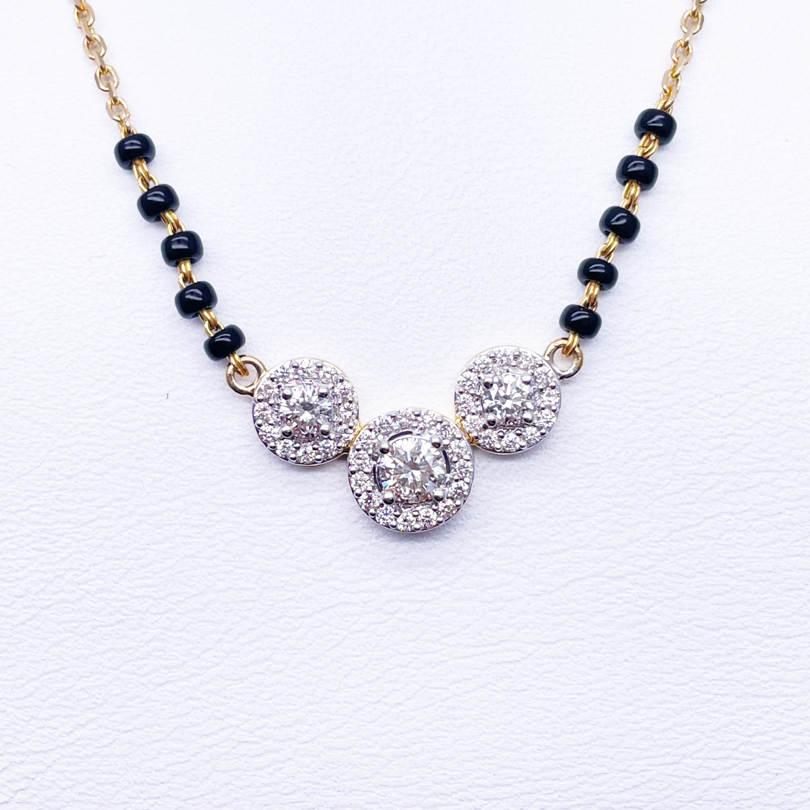 18ct Yellow Gold Natural Diamond 0.62ct Triple Halo Pendant Mangalsutra Necklace Hallmarked  Mangalsutra Chains