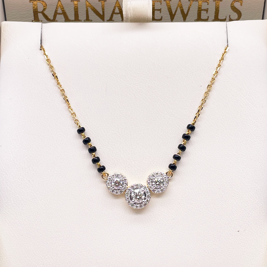18ct Yellow Gold Natural Diamond 0.62ct Triple Halo Pendant Mangalsutra Necklace Hallmarked  Mangalsutra Chains