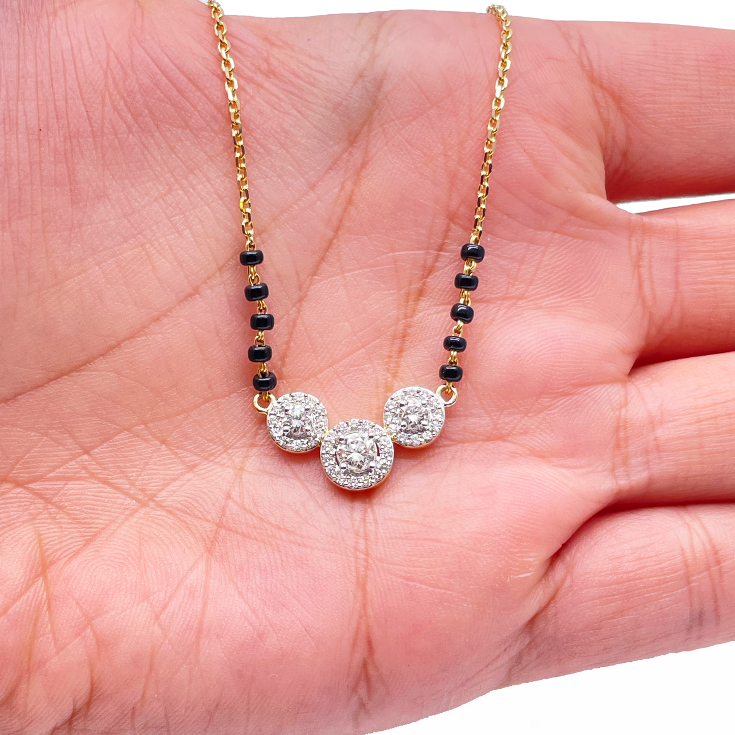 18ct Yellow Gold Natural Diamond 0.62ct Triple Halo Pendant Mangalsutra Necklace Hallmarked  Mangalsutra Chains