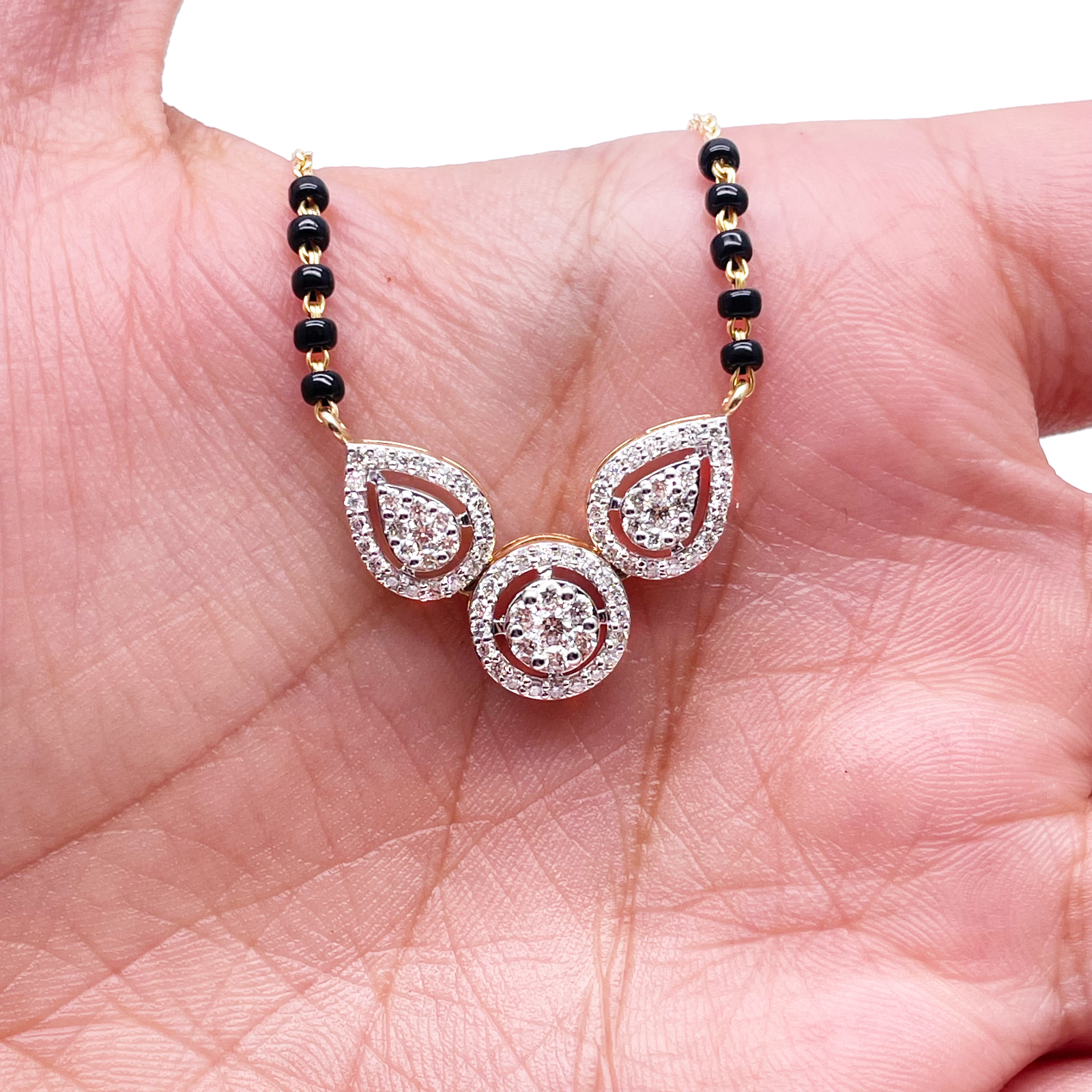 18ct Yellow Gold Natural Diamond Pear Round Halo Mangalsutra Necklace 0.58ct IGI Certified  Mangalsutra Chains