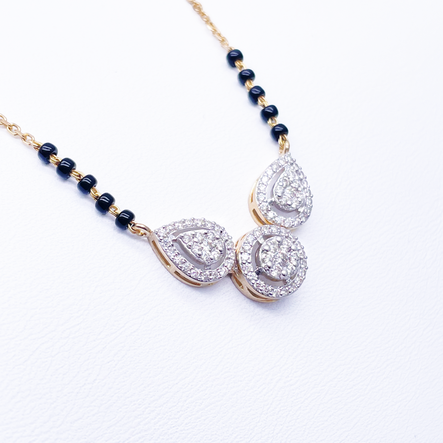 18ct Yellow Gold Natural Diamond Pear Round Halo Mangalsutra Necklace 0.58ct IGI Certified  Mangalsutra Chains