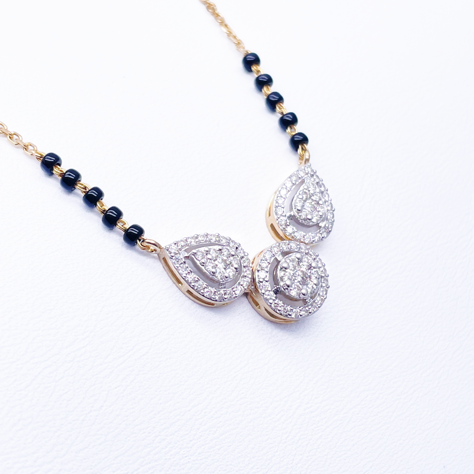 18ct Yellow Gold Natural Diamond Pear Round Halo Mangalsutra Necklace 0.58ct IGI Certified  Mangalsutra Chains