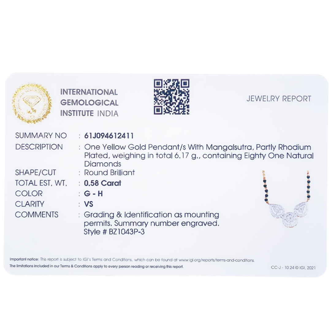 18ct Yellow Gold Natural Diamond Pear Round Halo Mangalsutra Necklace 0.58ct IGI Certified  Mangalsutra Chains