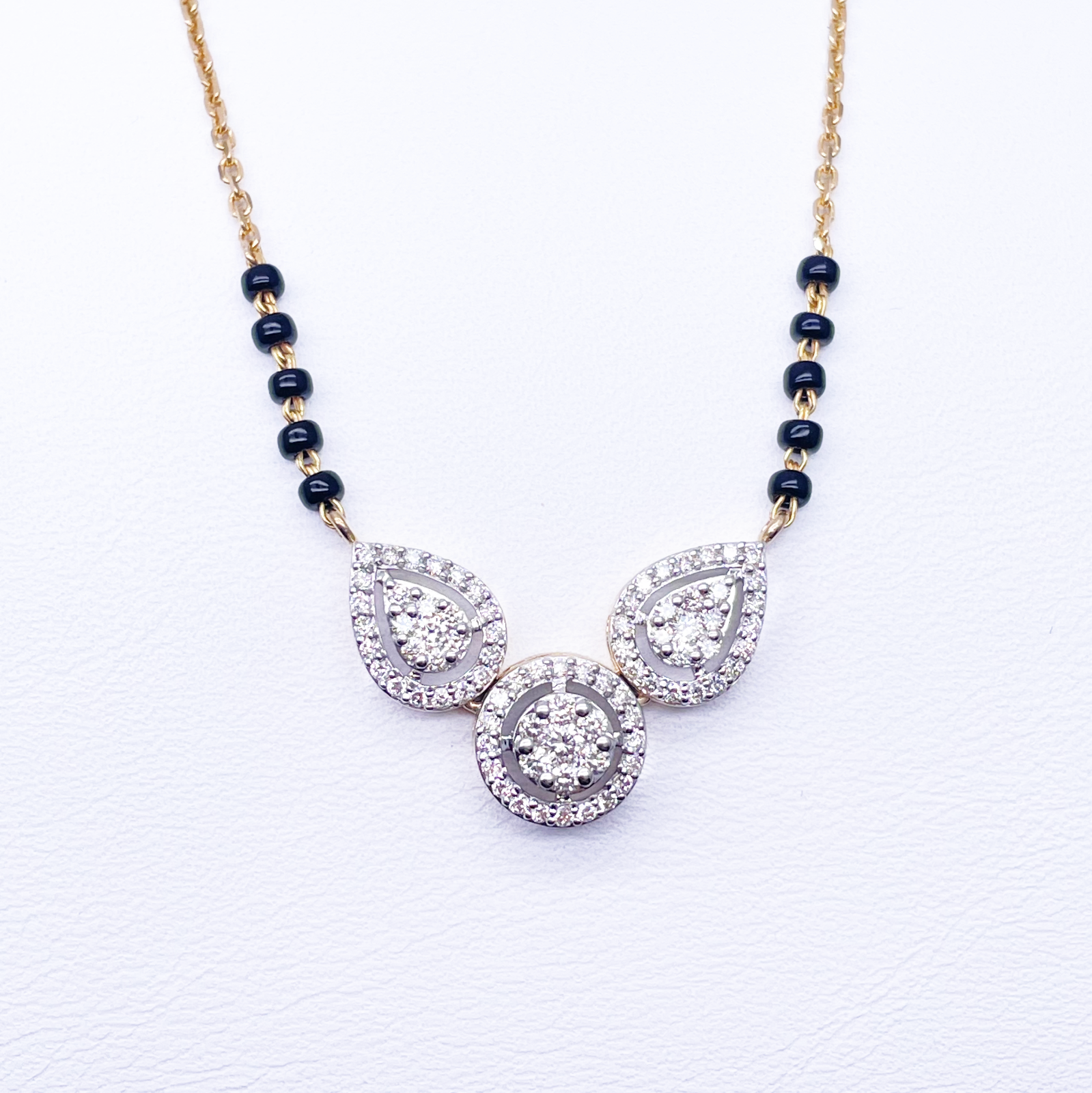 18ct Yellow Gold Natural Diamond Pear Round Halo Mangalsutra Necklace 0.58ct IGI Certified  Mangalsutra Chains