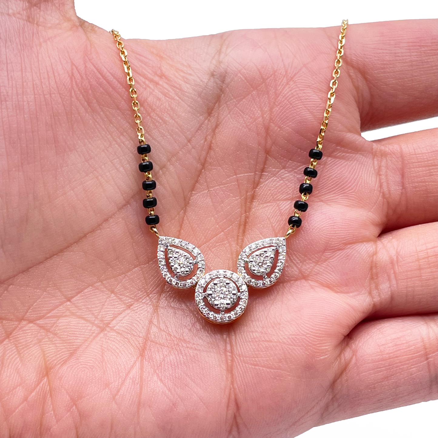 18ct Yellow Gold Natural Diamond Pear Round Halo Mangalsutra Necklace 0.58ct IGI Certified  Mangalsutra Chains