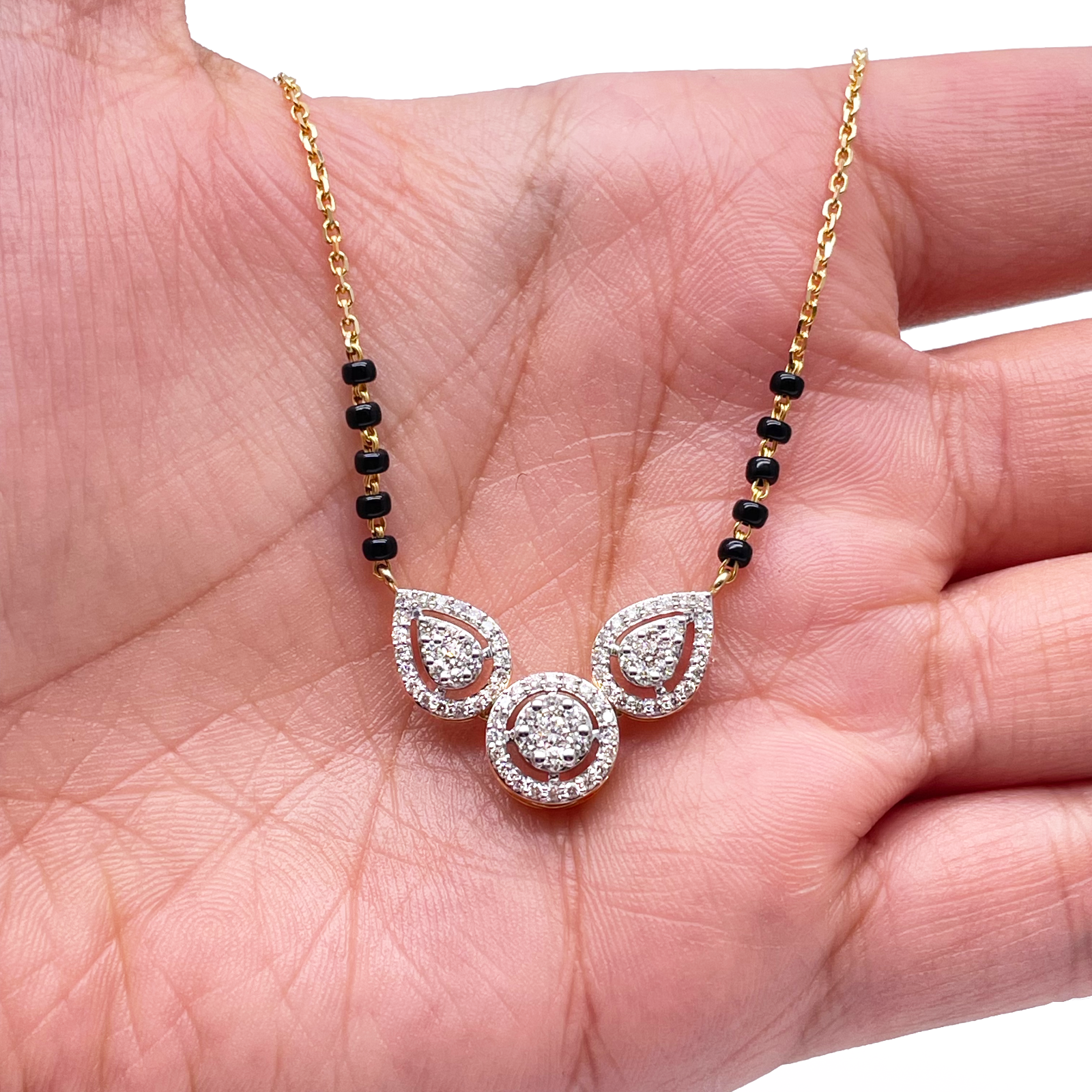 18ct Yellow Gold Natural Diamond Pear Round Halo Mangalsutra Necklace 0.58ct IGI Certified  Mangalsutra Chains