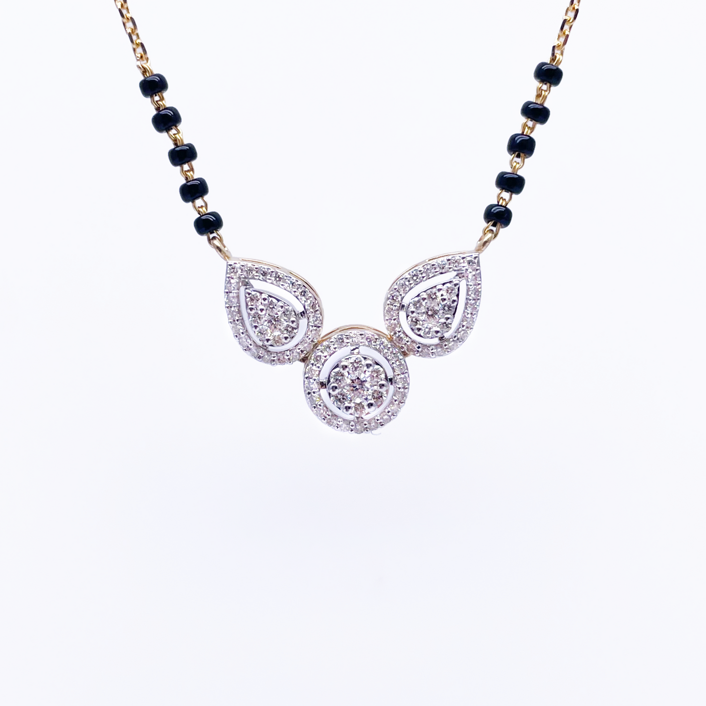 18ct Yellow Gold Natural Diamond Pear Round Halo Mangalsutra Necklace 0.58ct IGI Certified  Mangalsutra Chains