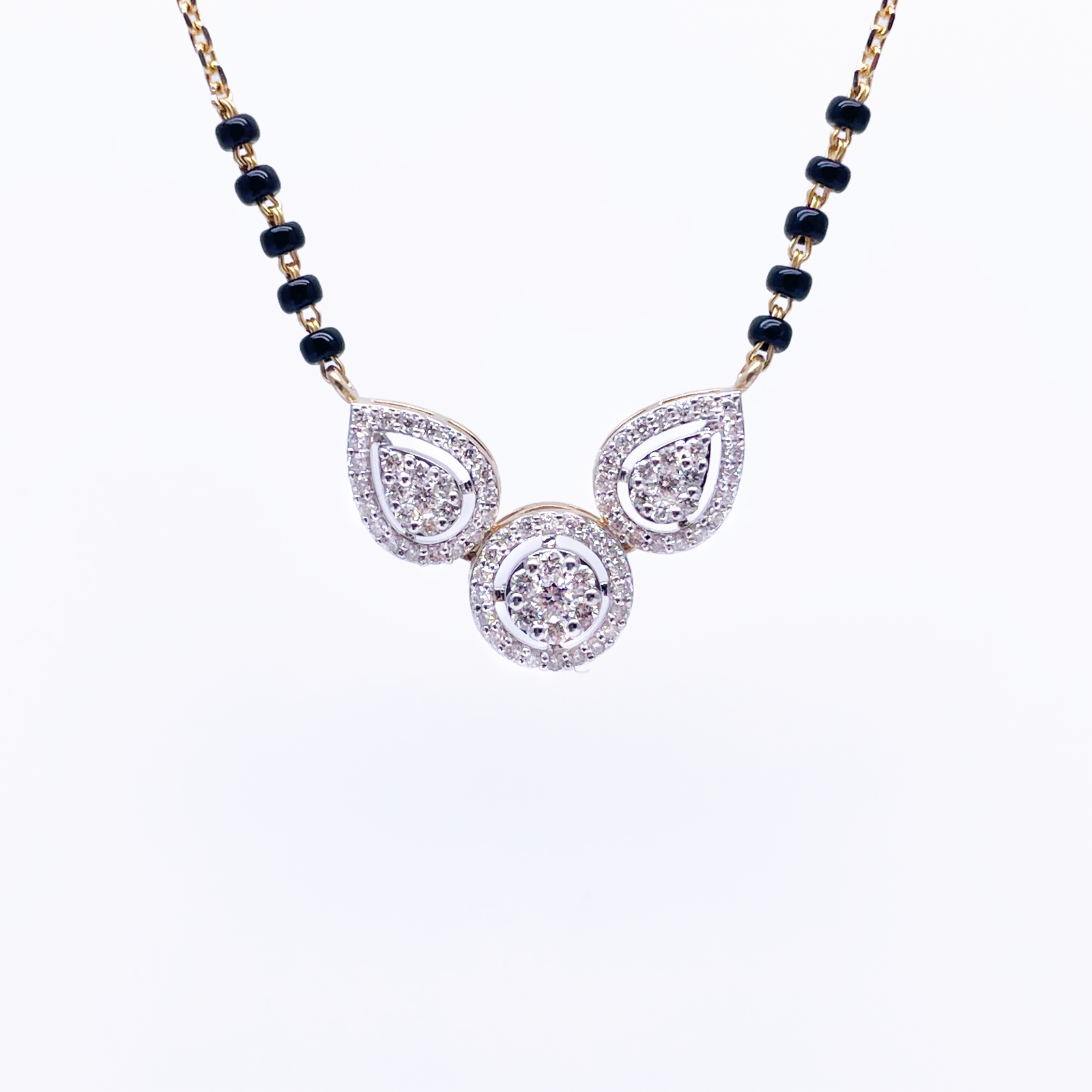 18ct Yellow Gold Natural Diamond Pear Round Halo Mangalsutra Necklace 0.58ct IGI Certified  Mangalsutra Chains