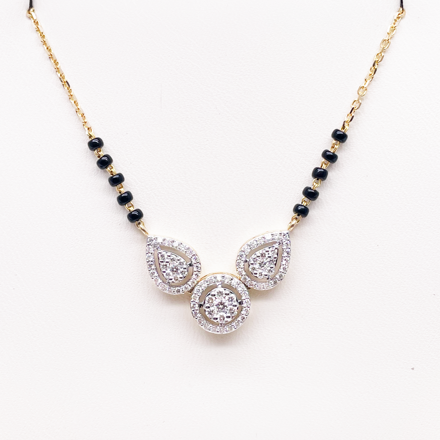 18ct Yellow Gold Natural Diamond Pear Round Halo Mangalsutra Necklace 0.58ct IGI Certified  Mangalsutra Chains