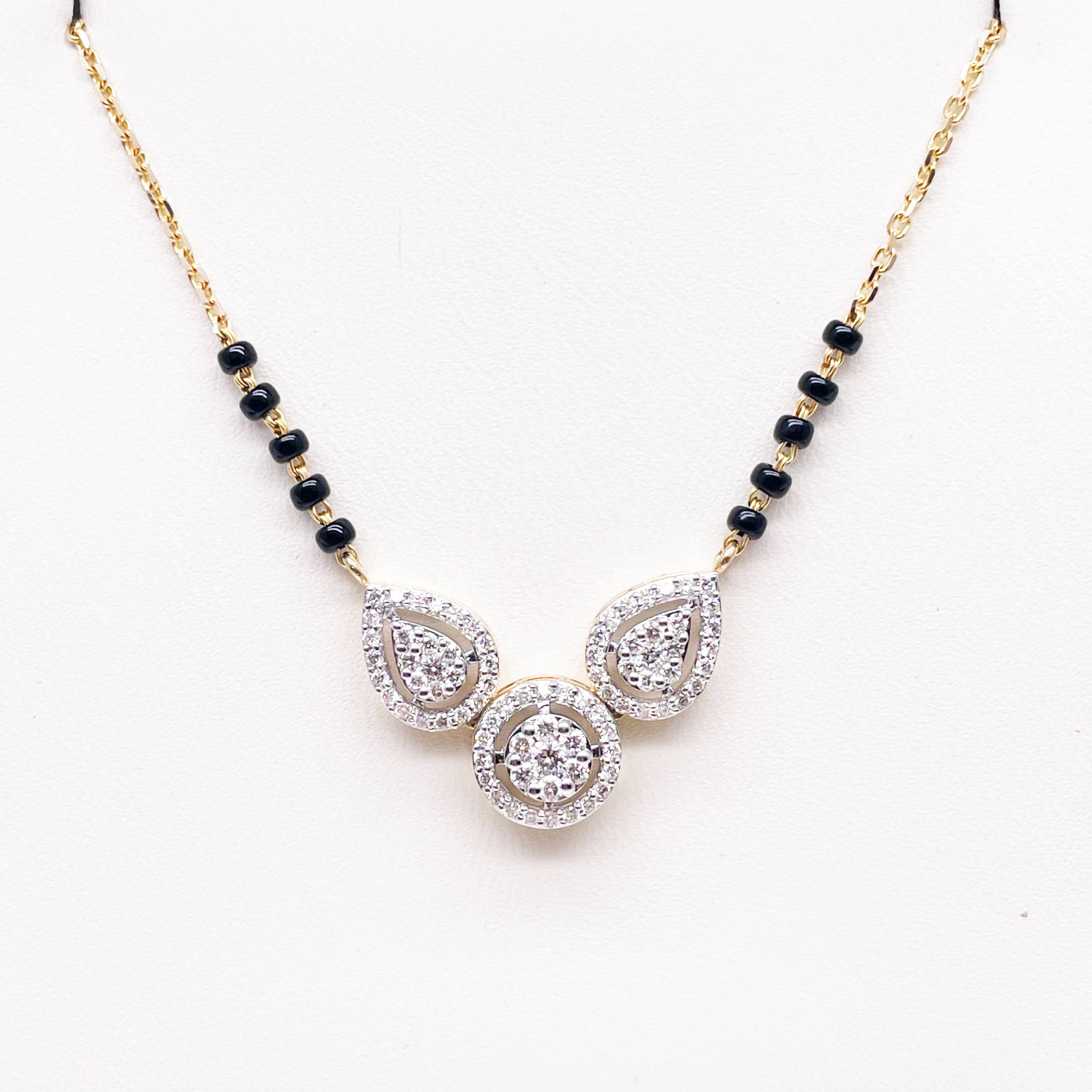 18ct Yellow Gold Natural Diamond Pear Round Halo Mangalsutra Necklace 0.58ct IGI Certified  Mangalsutra Chains