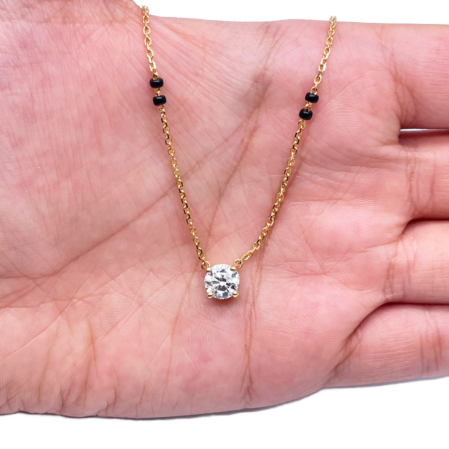 18ct Yellow Gold Lab Grown Diamond 1.00ct Black Beads Mangalsutra Necklace IGI  Mangalsutra Chains