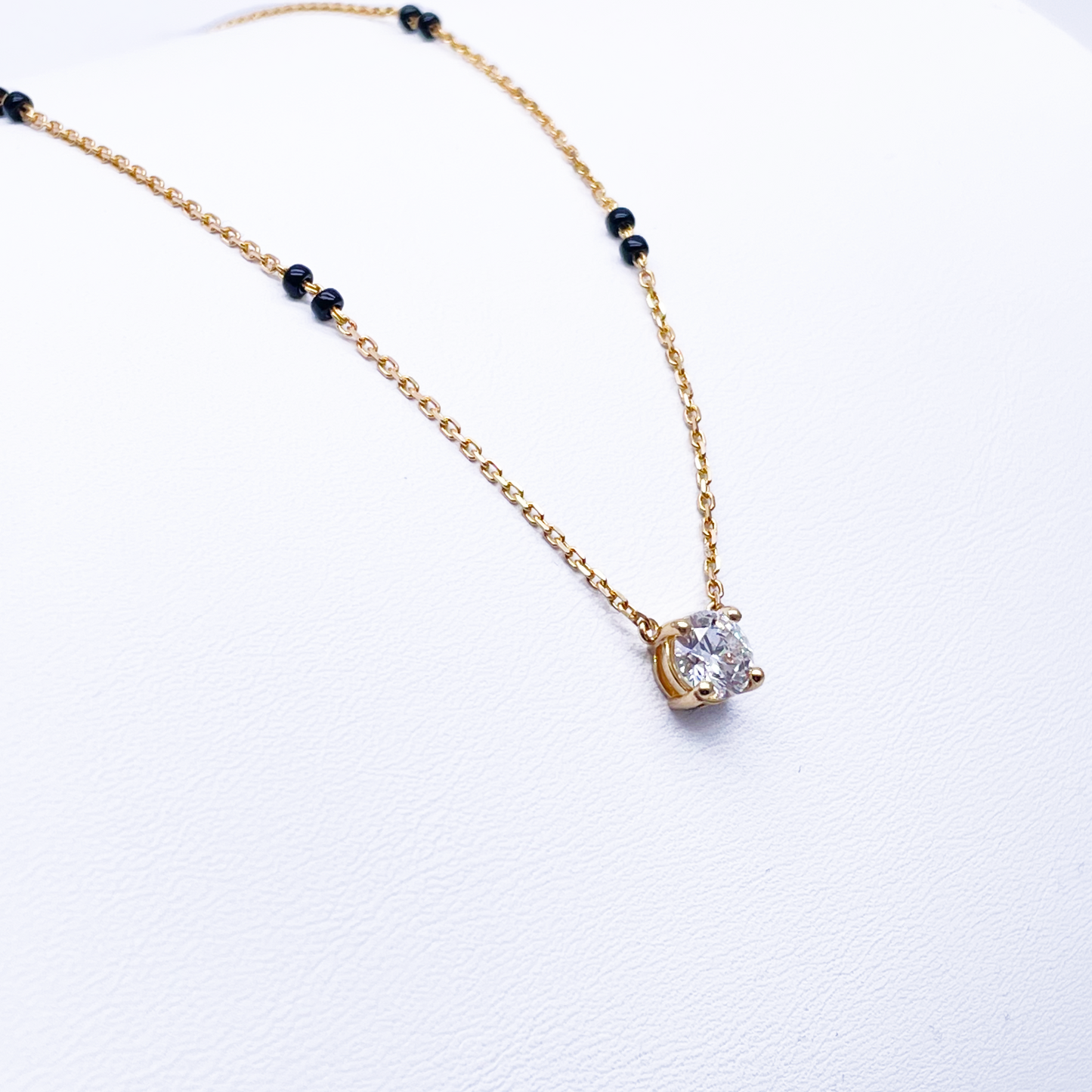 18ct Yellow Gold Lab Grown Diamond 1.00ct Black Beads Mangalsutra Necklace IGI  Mangalsutra Chains