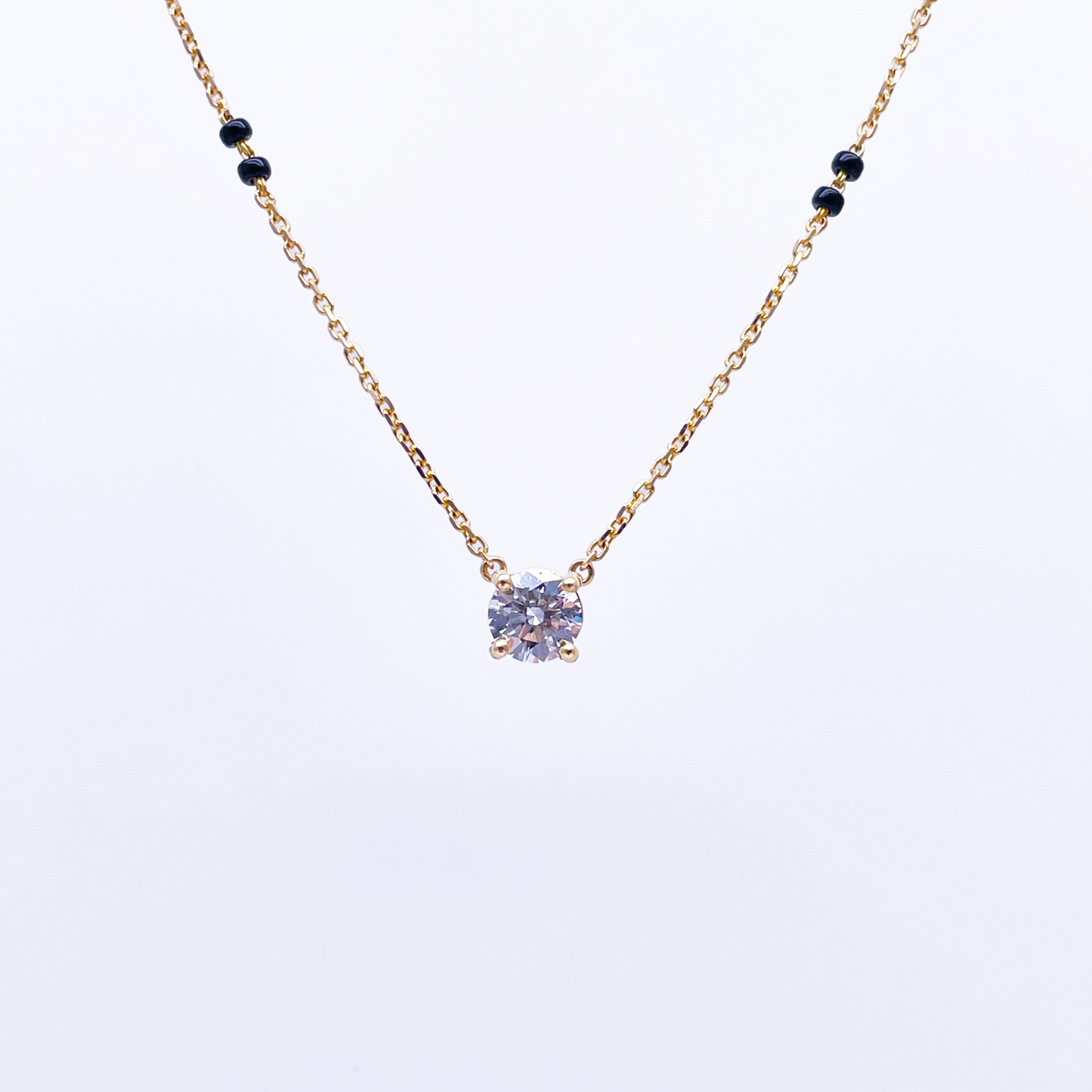 18ct Yellow Gold Lab Grown Diamond 1.00ct Black Beads Mangalsutra Necklace IGI  Mangalsutra Chains
