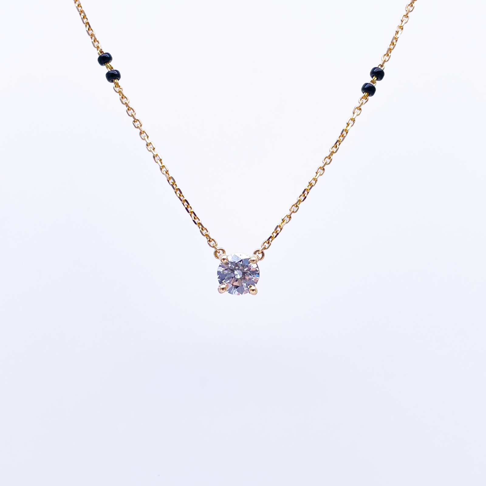 18ct Yellow Gold Lab Grown Diamond 1.00ct Black Beads Mangalsutra Necklace IGI  Mangalsutra Chains