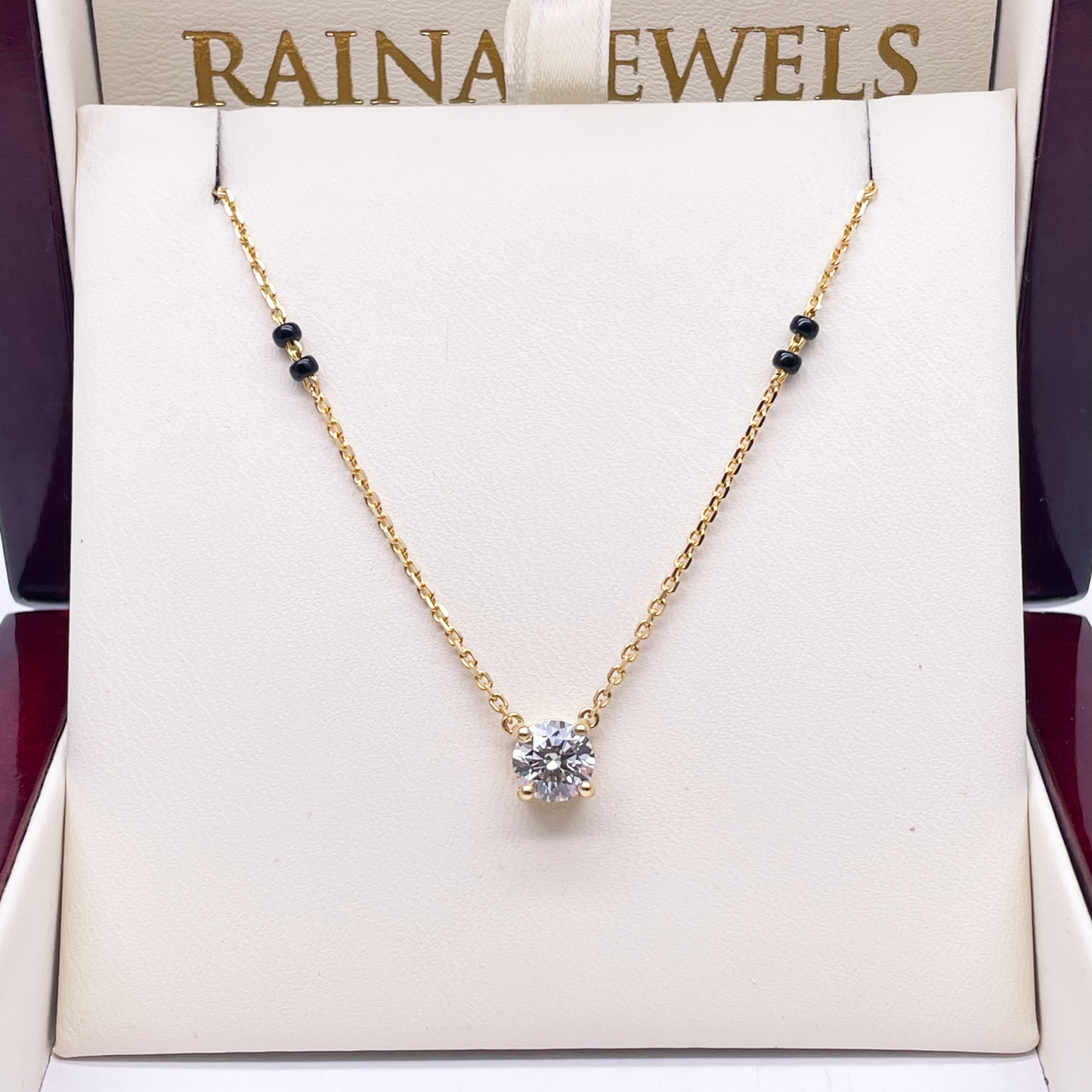 18ct Yellow Gold Lab Grown Diamond 1.00ct Black Beads Mangalsutra Necklace IGI  Mangalsutra Chains
