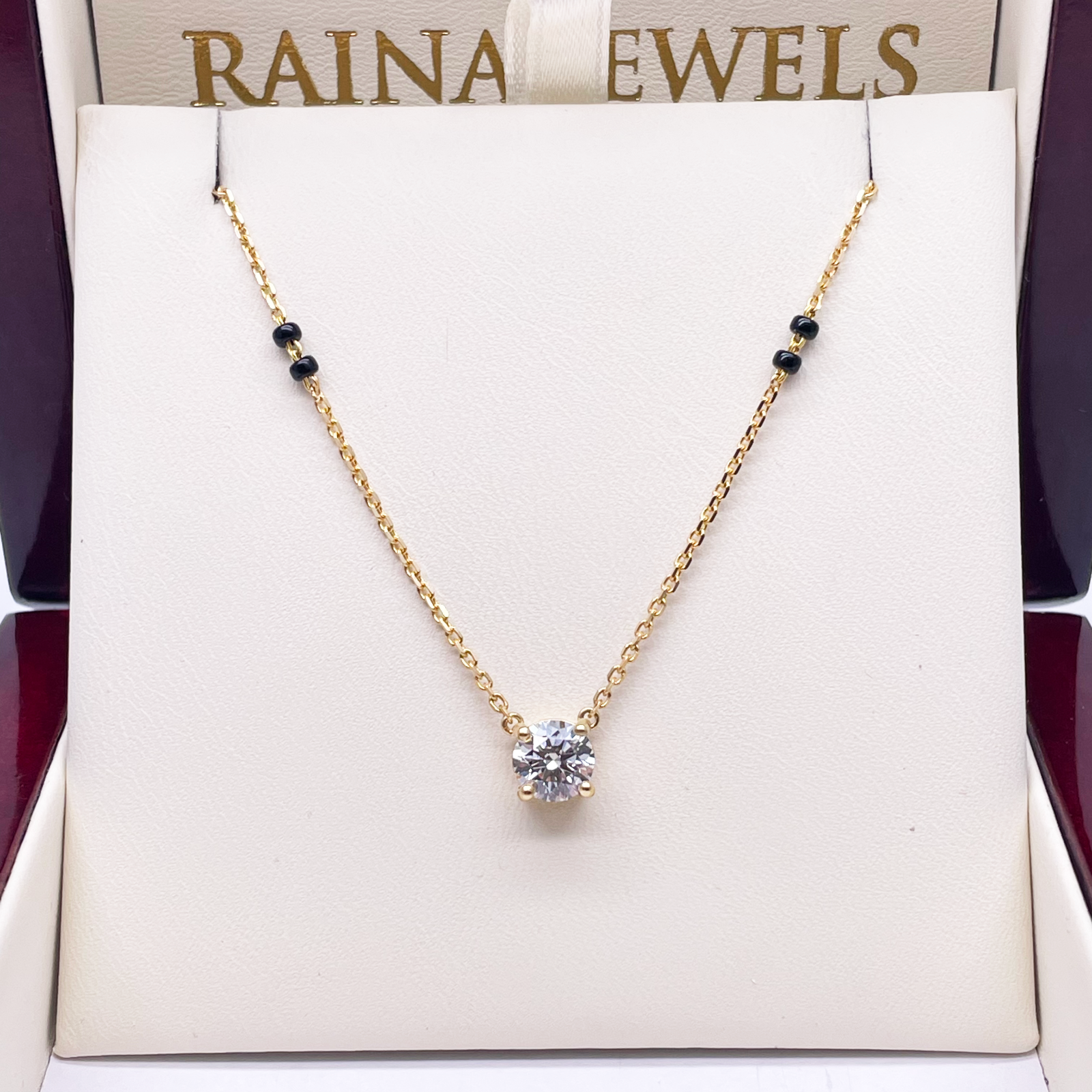 18ct Yellow Gold Lab Grown Diamond 1.00ct Black Beads Mangalsutra Necklace IGI  Mangalsutra Chains