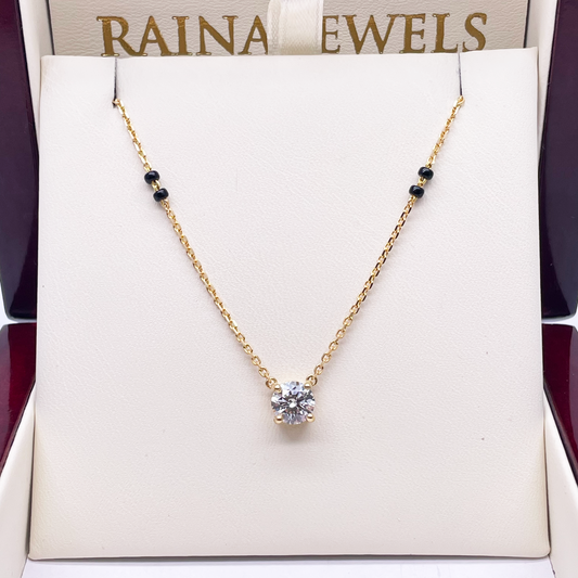 18ct Yellow Gold Lab Grown Diamond 1.00ct Black Beads Mangalsutra Necklace IGI  Mangalsutra Chains