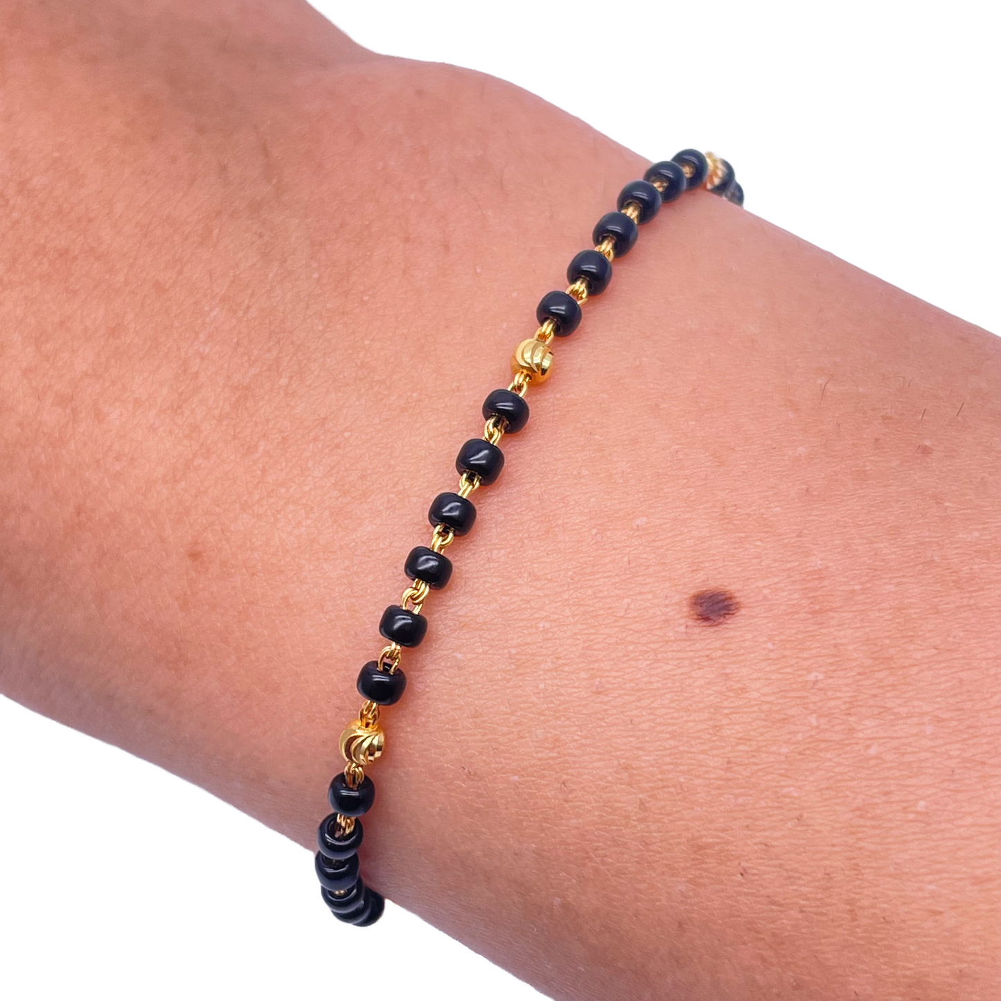 22ct Yellow Gold Children's Bracelet Black & Diamond Cut Gold Beads (Maniya/Manka/Nazariya)
