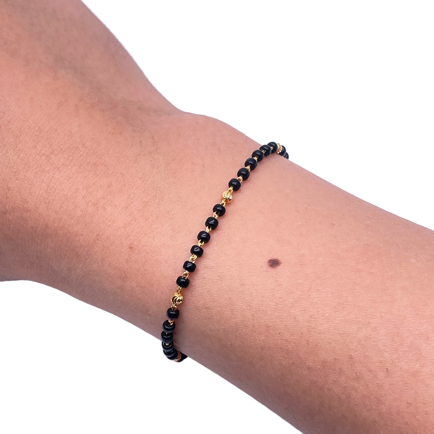 22ct Yellow Gold Children's Bracelet Black & Diamond Cut Gold Beads (Maniya/Manka/Nazariya)