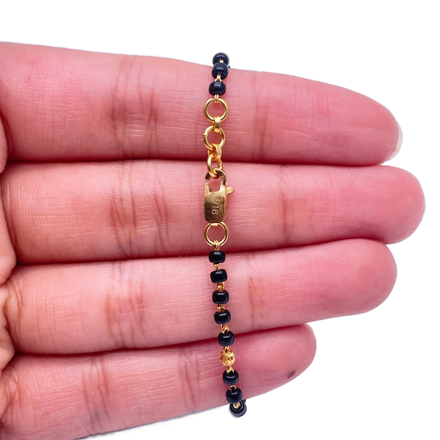 22ct Yellow Gold Children's Bracelet Black & Diamond Cut Gold Beads (Maniya/Manka/Nazariya)