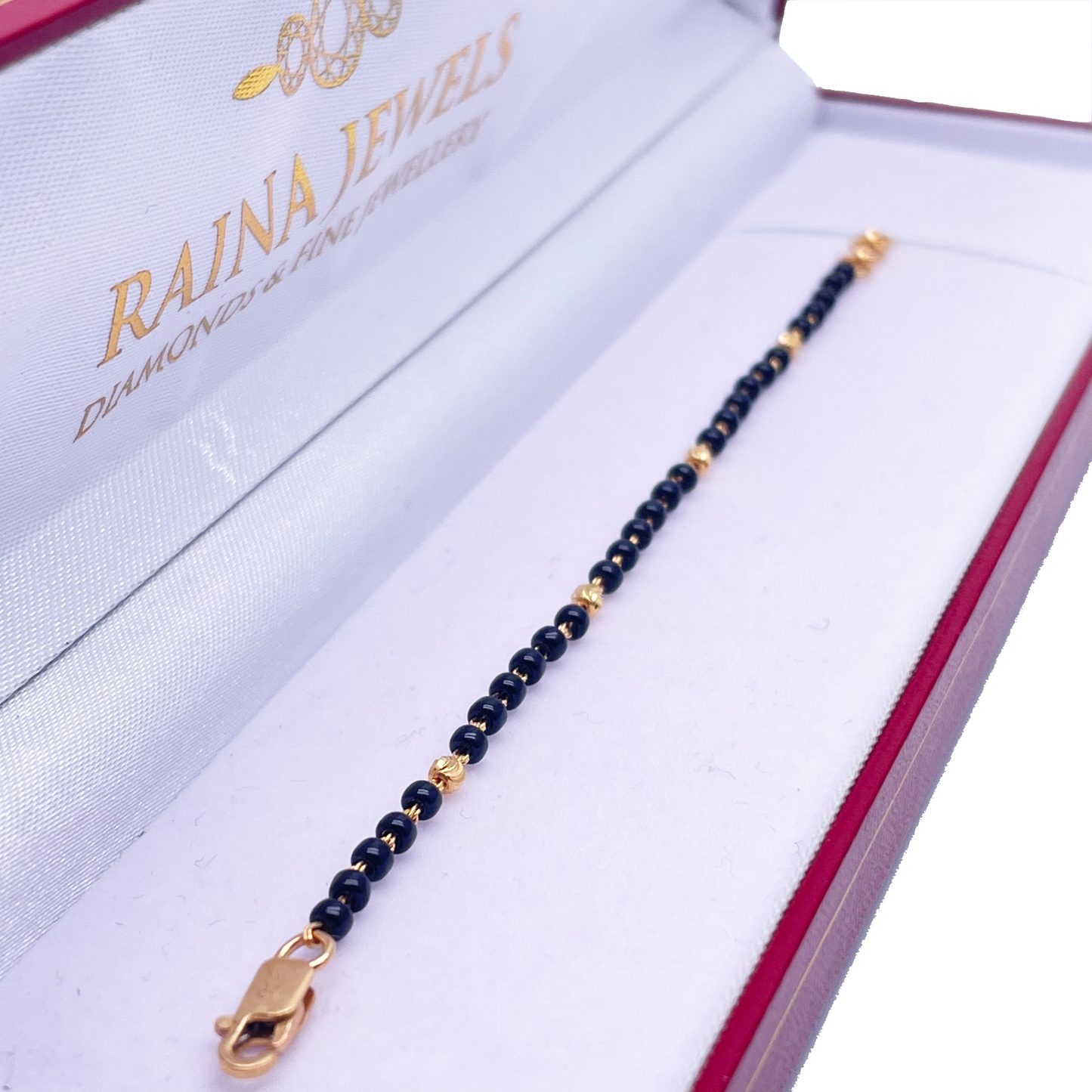 22ct Yellow Gold Children's Bracelet Black & Diamond Cut Gold Beads (Maniya/Manka/Nazariya)