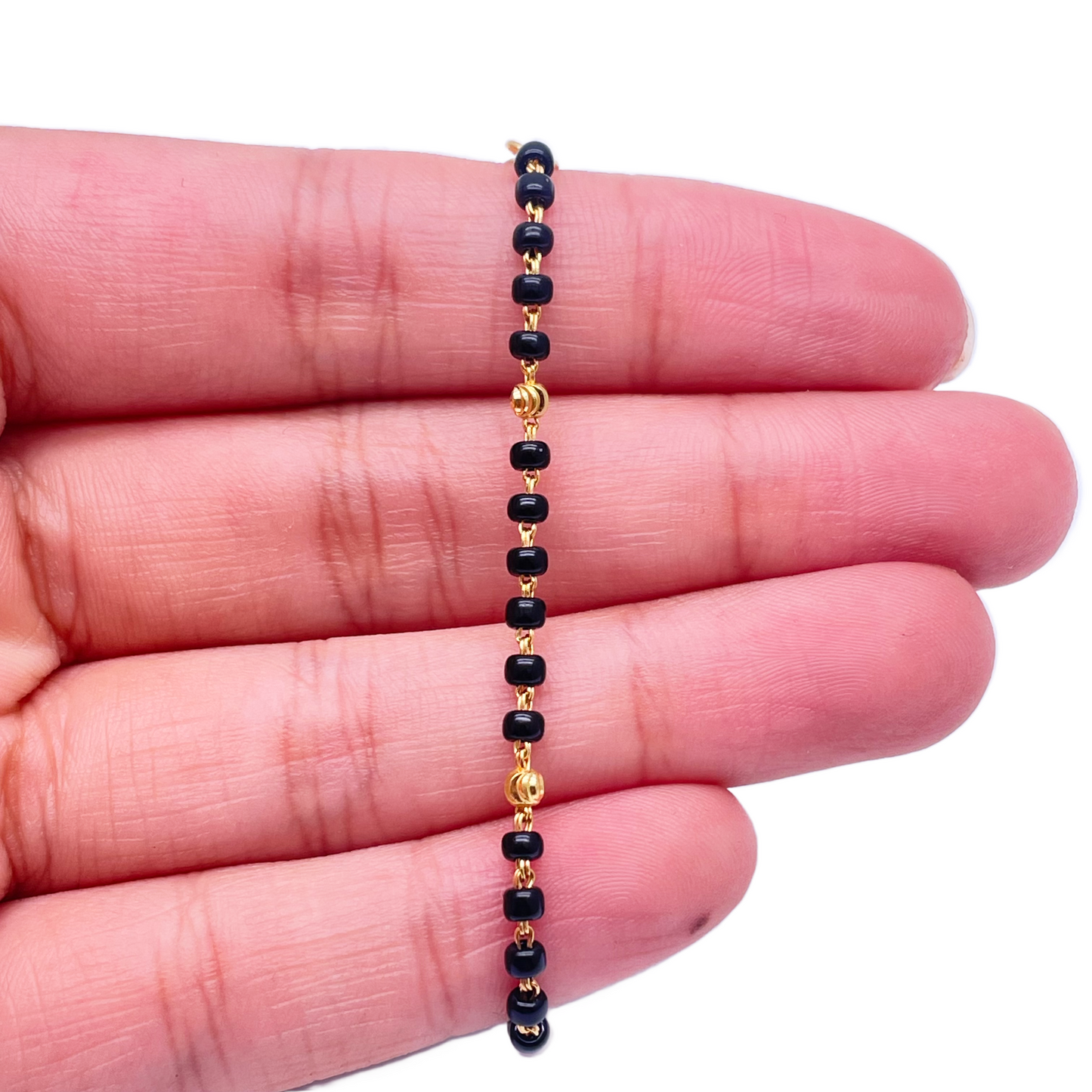 22ct Yellow Gold Children's Bracelet Black & Diamond Cut Gold Beads (Maniya/Manka/Nazariya)