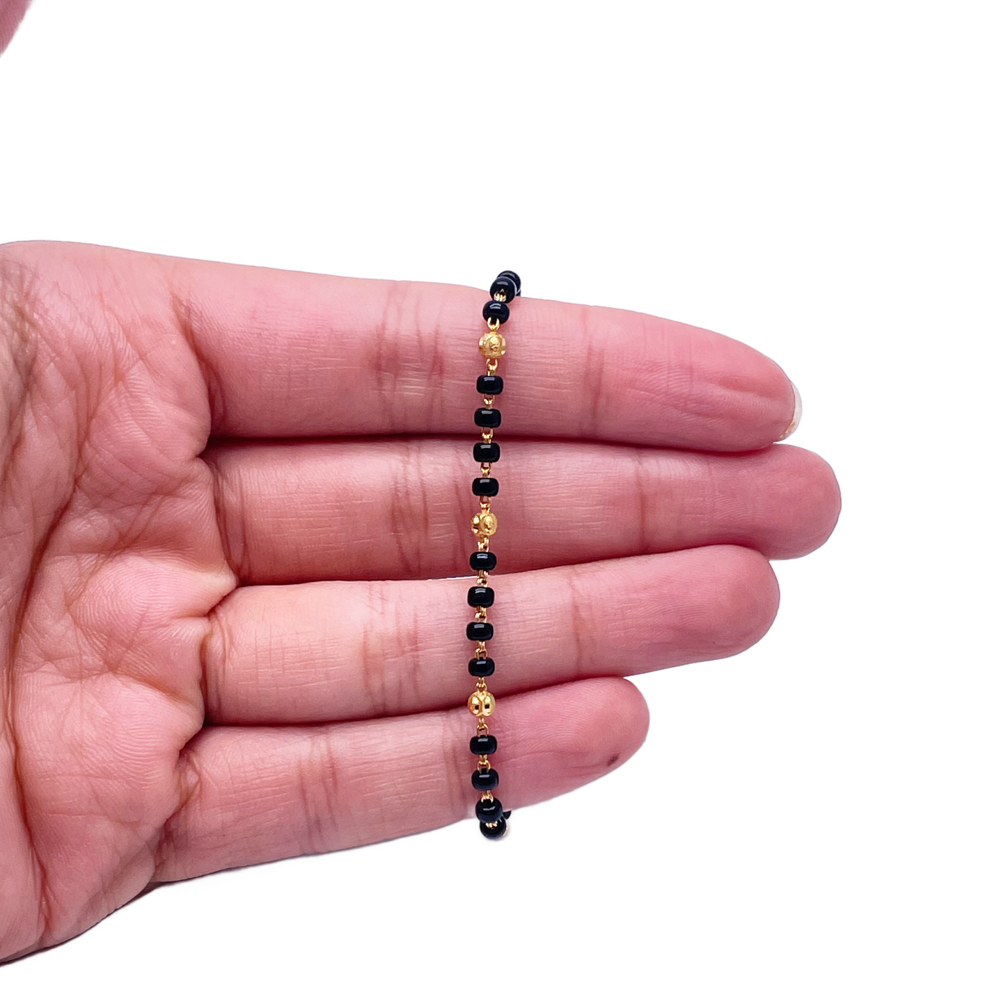 22ct Yellow Gold Children's Bracelet Black & Diamond Cut Gold Beads (Maniya/Manka/Nazariya)