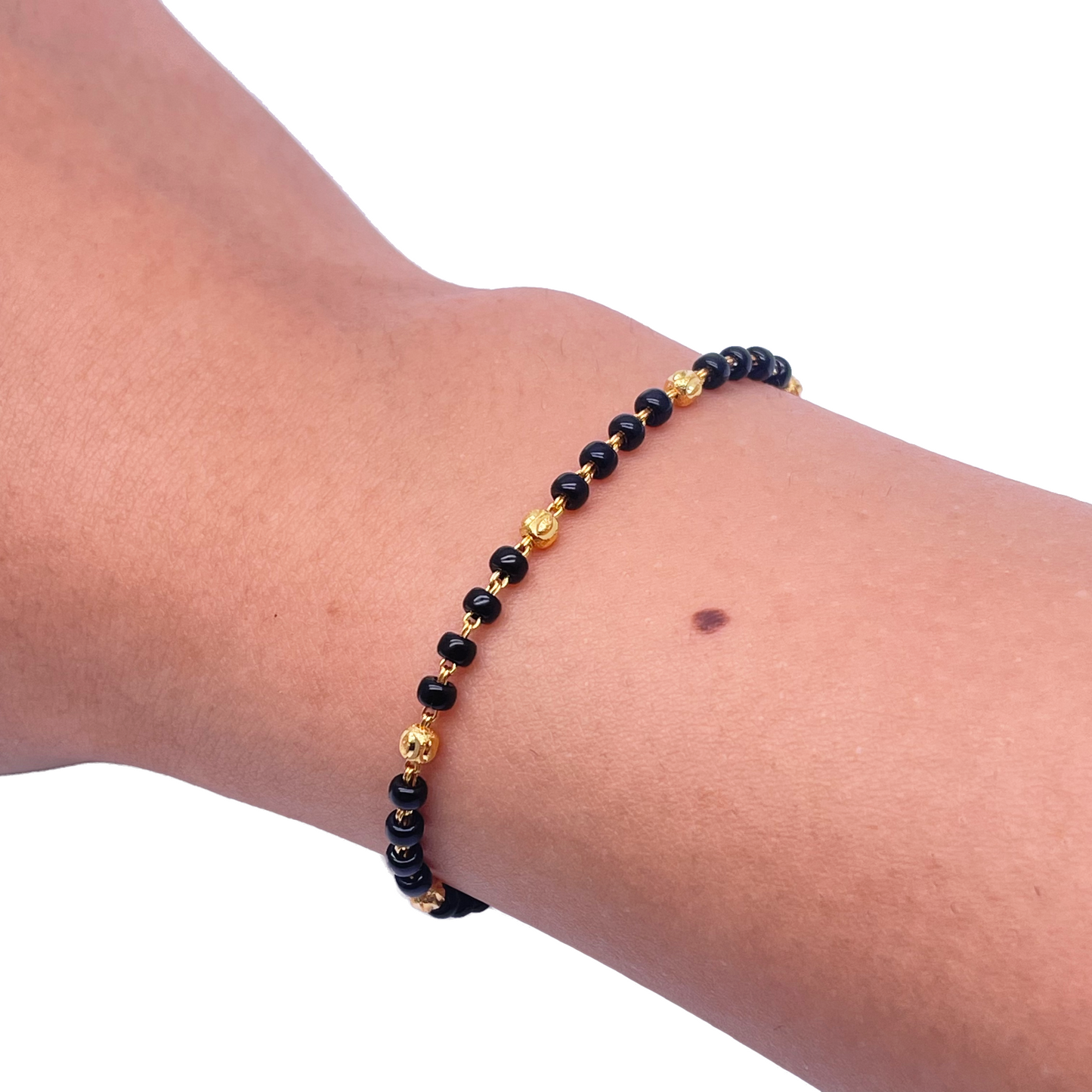 22ct Yellow Gold Children's Bracelet Black & Diamond Cut Gold Beads (Maniya/Manka/Nazariya)